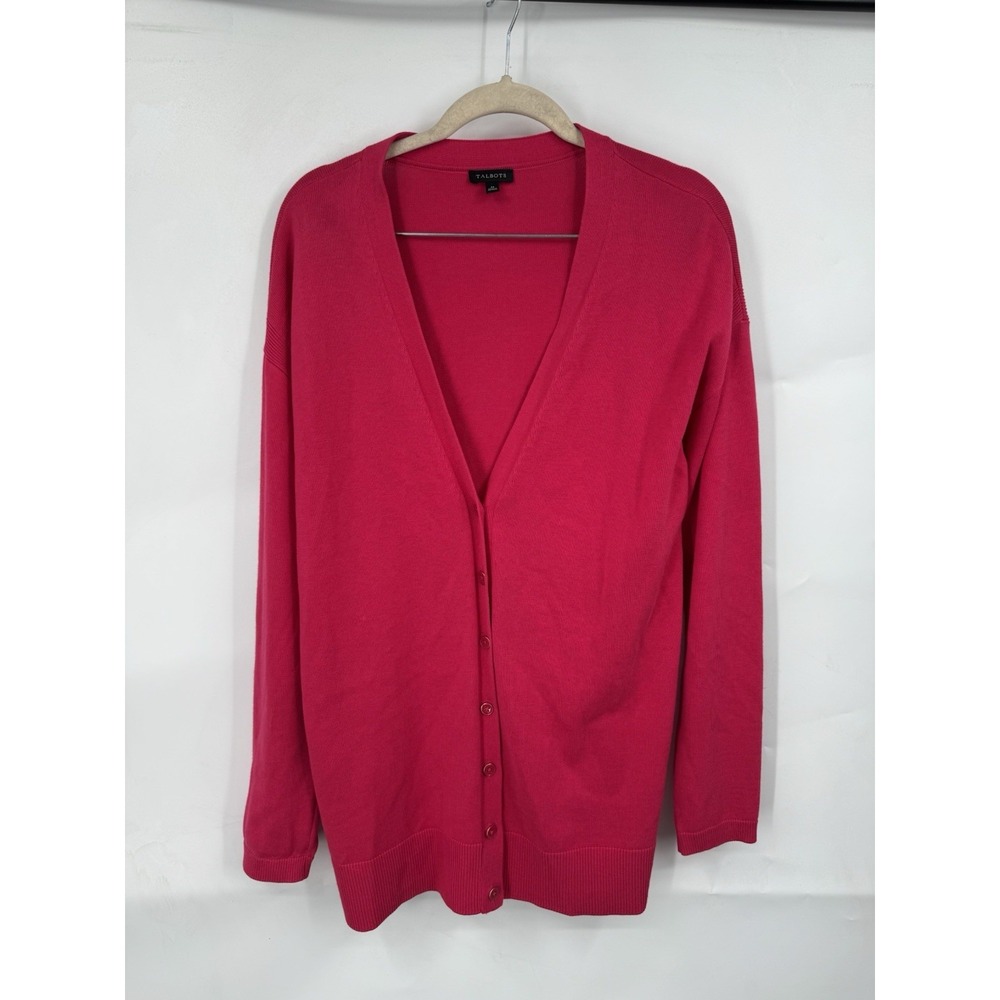 Talbots Pink Button Front Cardigan Sweater Women M Preppy Feminine Chic Romantic